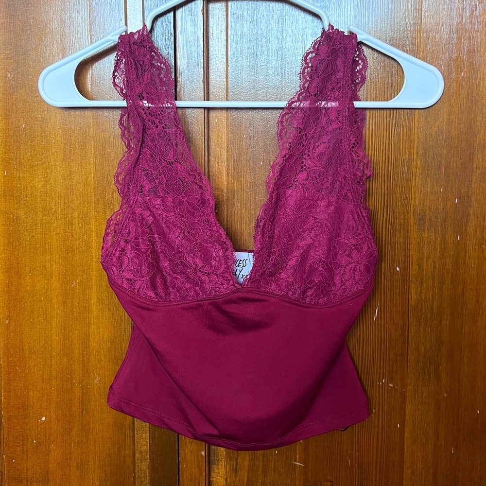 Princess Polly Typha Top Burgundy Size 2